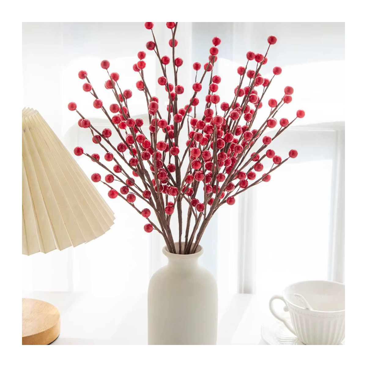 Smr Künstliche Holly Pflanzen mit roten Beeren in Rot und Grün für Weihnachten und Hochzeiten - Bild 4