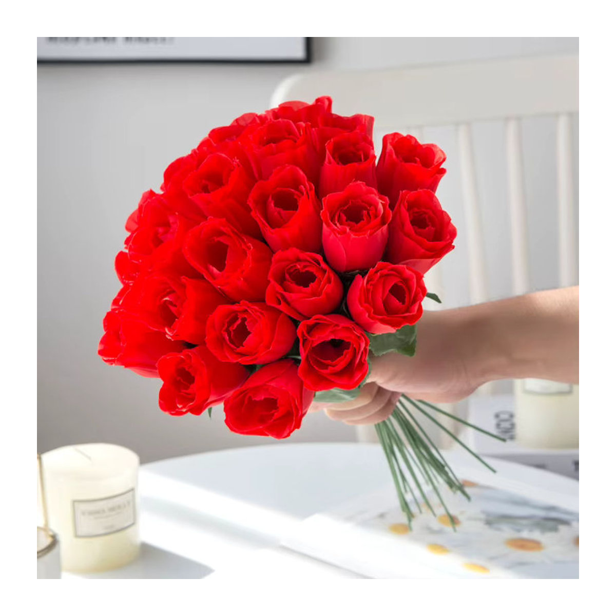 Smr Künstliche Rosen Bouquet aus roter Seide für Dekoration bei Hochzeit und im Garten, 10 oder 20 Stück - Bild 4