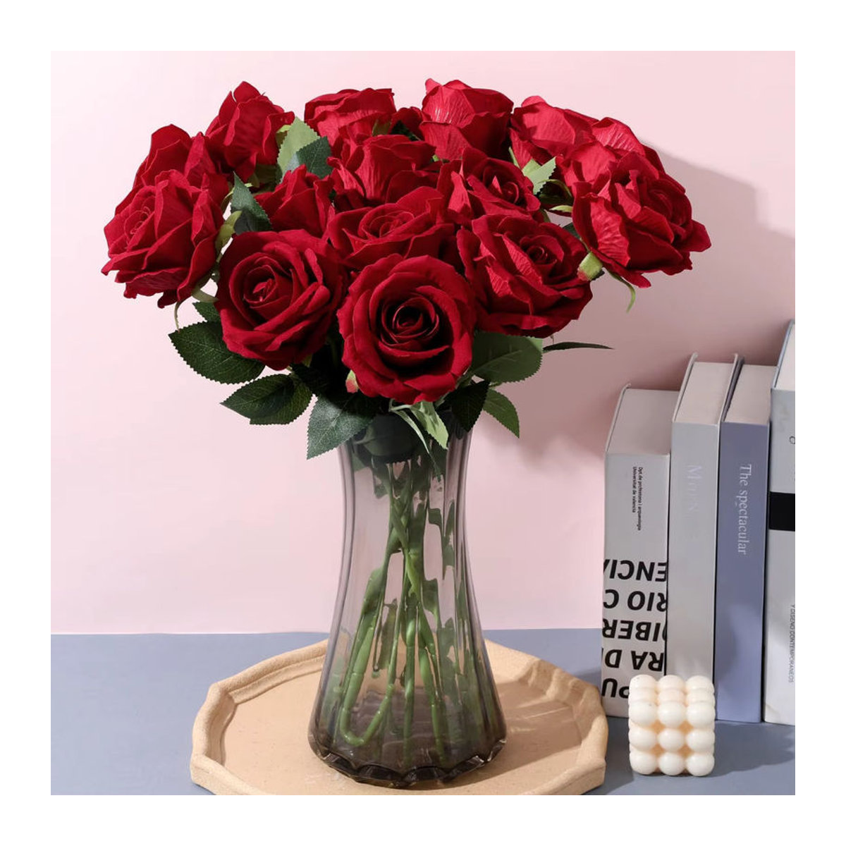 Smr Künstliche Seidenrosen Bouquet in Rot für Hochzeit und Tischdekoration, 5 oder 10 Stück - Bild 2