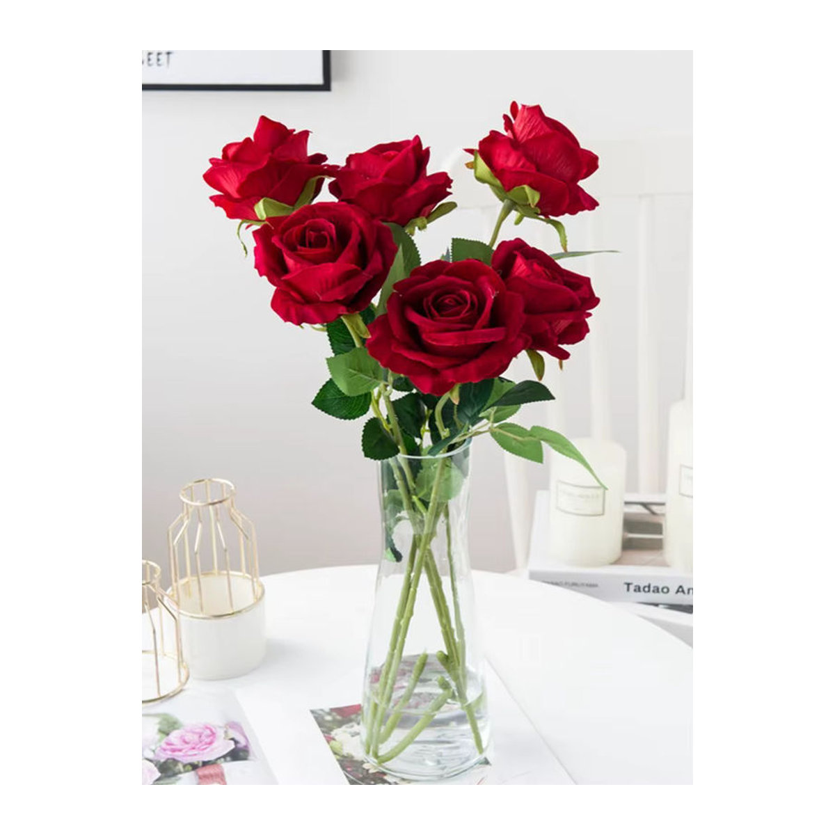 Smr Künstliche Seidenrosen Bouquet in Rot für Hochzeit und Tischdekoration, 5 oder 10 Stück - Bild 3