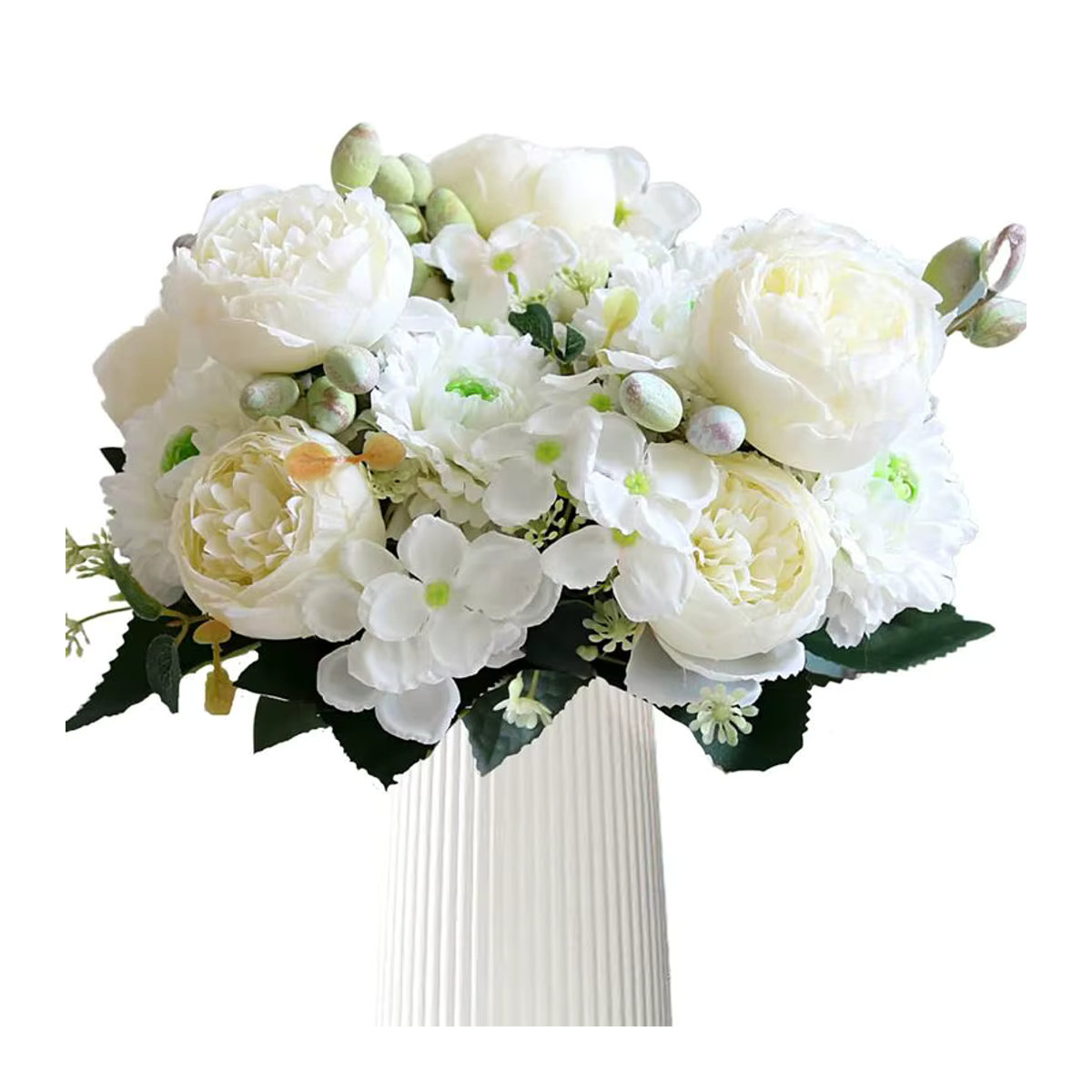 Smr Künstlicher Blumenstrauß mit Keramikvase in Weiß und Mehrfarbig für Hochzeit und Wohnzimmer Dekoration - Bild 2