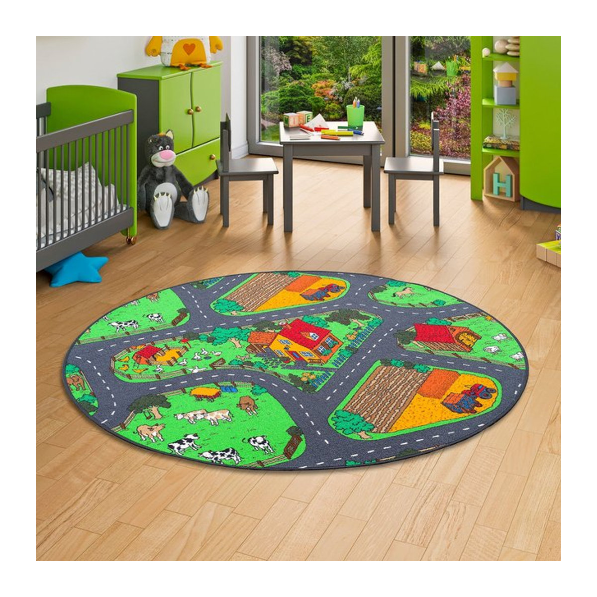 Snapstyle Kinder Spielteppich Bauernhof Rund, mehrfarbig und grün, tufted - Bild 1