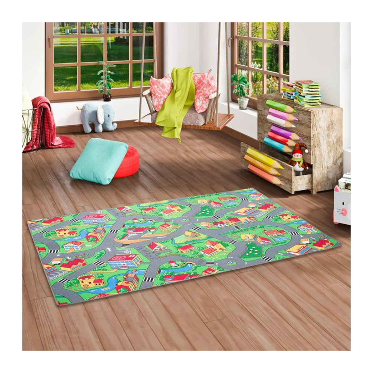 Snapstyle Kinder Spielteppich Little Village mehrfarbig tufted - Bild 1