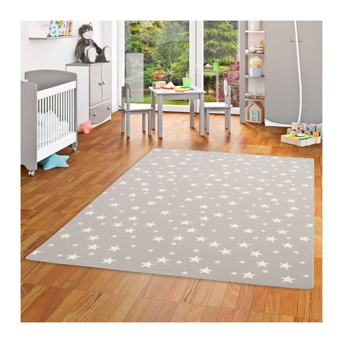 Snapstyle Kinder Spielteppich Sterne in Grau, tufted - Bild 1