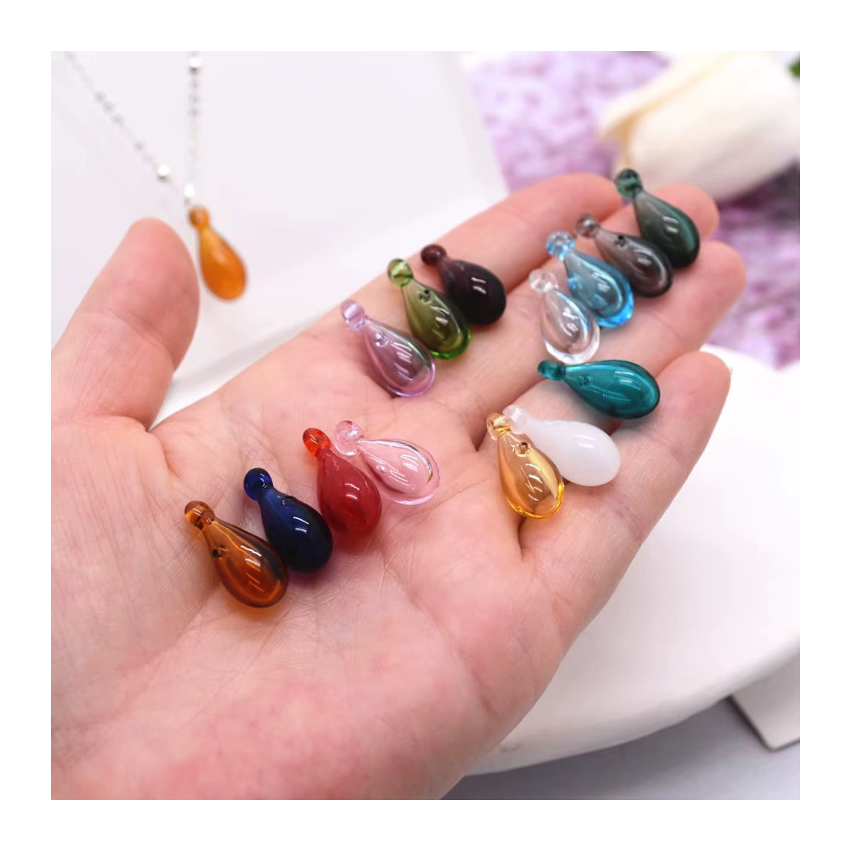 SNASAN Meerjungfrau-Tränen-Anhänger aus Glas als nachfüllbarer Parfüm-Diffusor für Aromatherapie und Schmuckherstellung in Transparent und Mehrfarbig - Bild 4