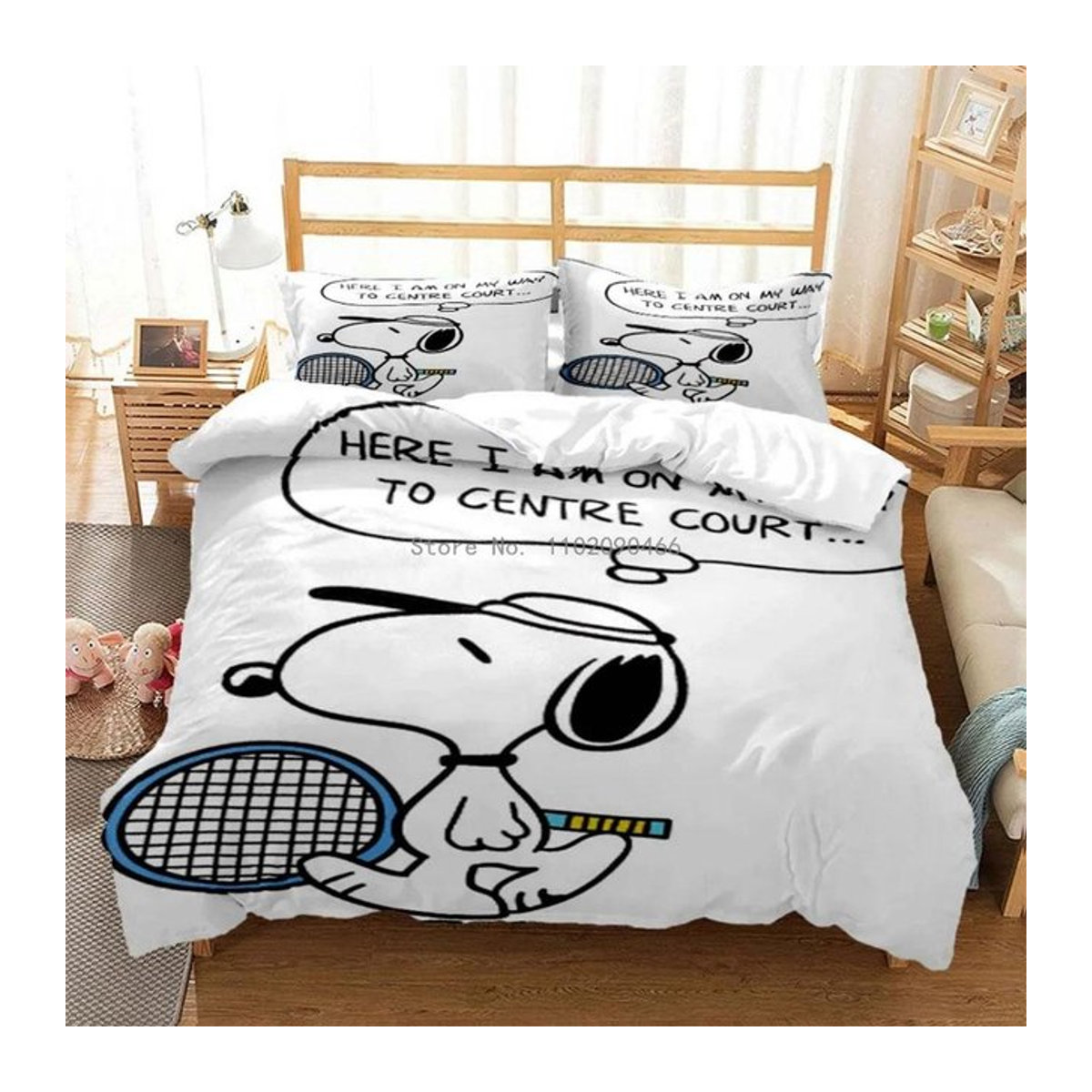 Snoopy Cartoon Bettwäscheset mit 3D-Druck, 2- bis 3-teiliges Set aus Bettbezug und Kissenbezug in Weiß, Größe AU King, B: 245 cm x H: 210 cm - Bild 1