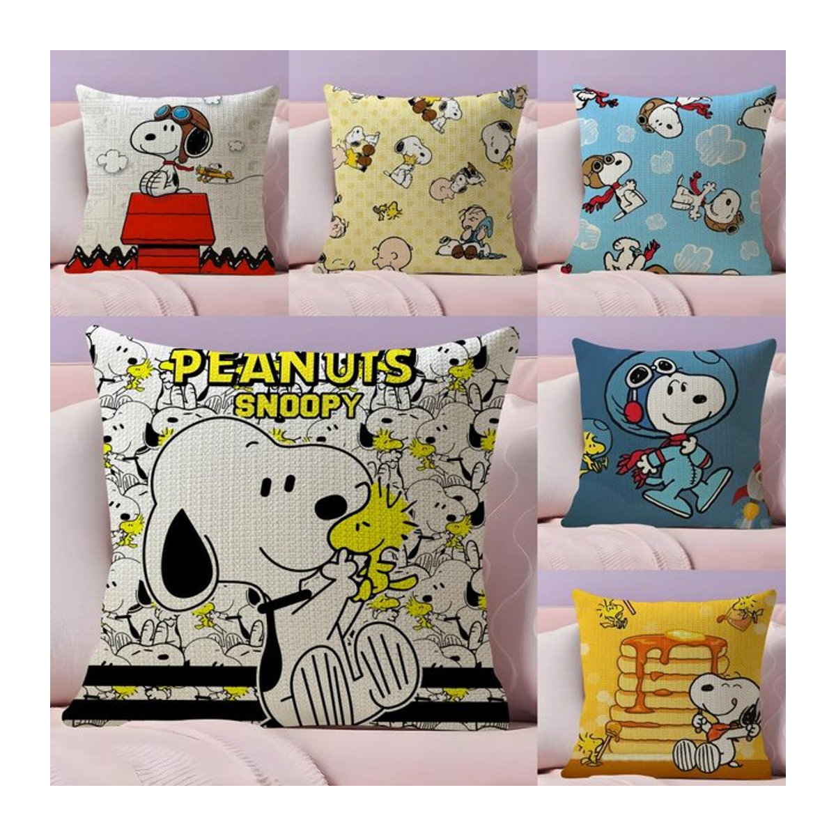 Snoopy Kissenbezug von MINISO aus Bio-Leinen in Weiß mit doppelseitigem Druck - Bild 1