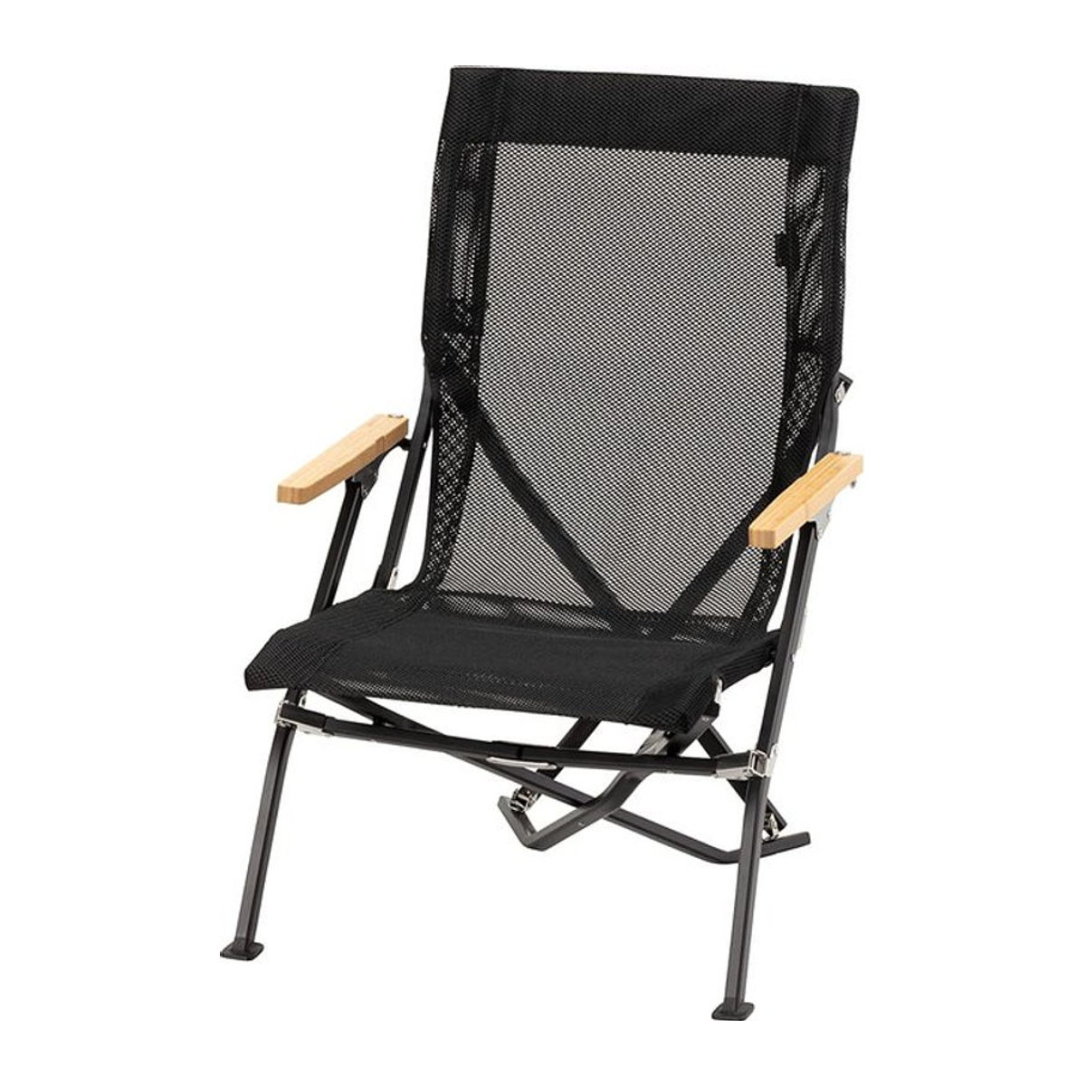 Snow Peak Mesh Low Chair 30 Outdoor Campingstuhl in Schwarz mit Metall und Holz - Bild 1