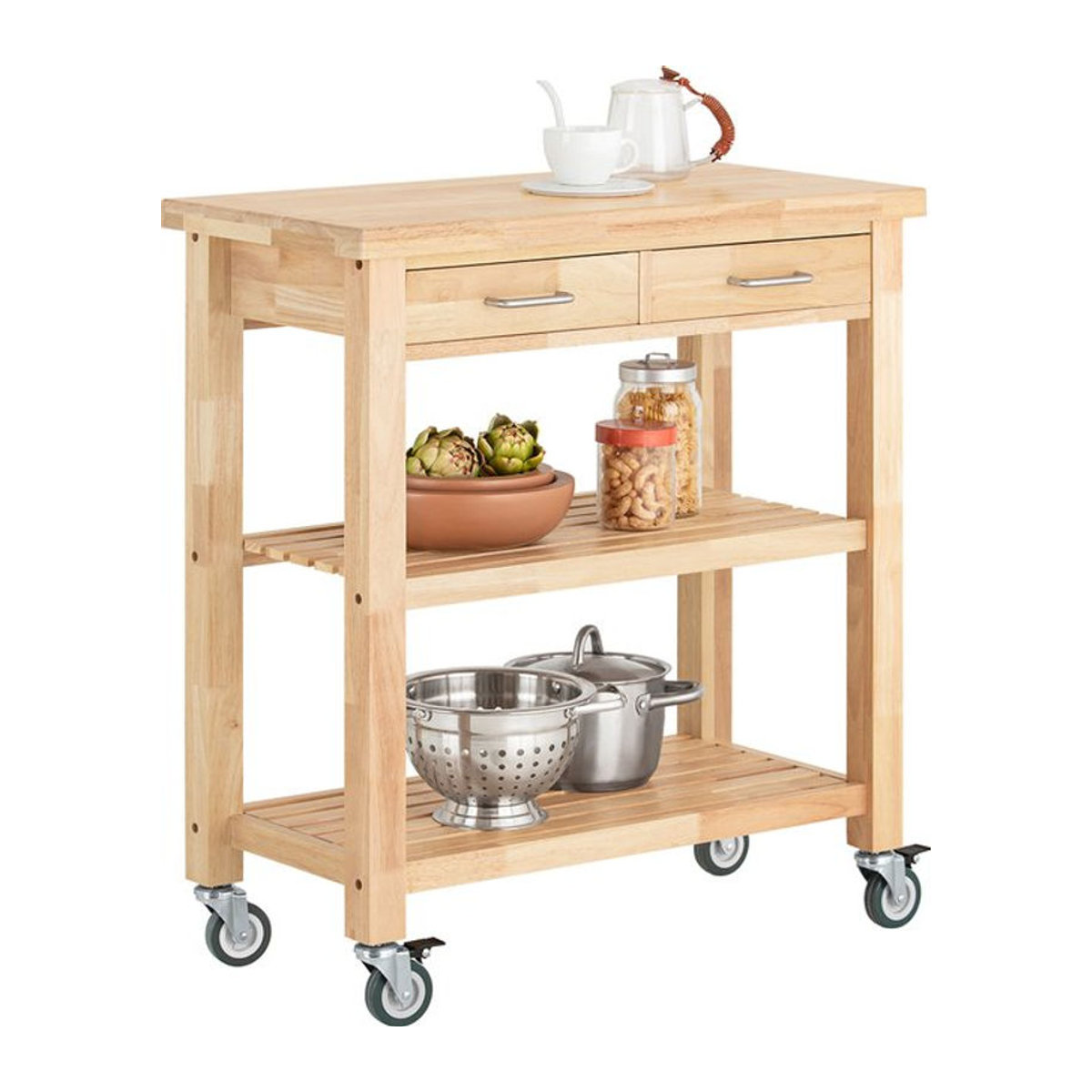 SoBuy FKW24-N Servierwagen aus Holz in Braun Natur, moderner Küchenwagen im skandinavischen Design, B/T/H: 80 x 40 x 90 cm - Bild 1