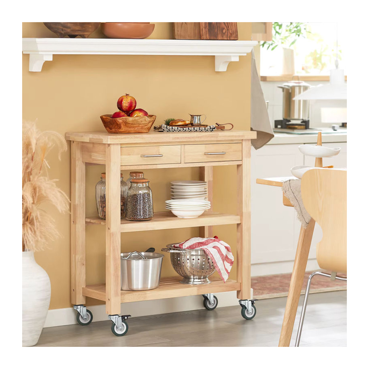 SoBuy FKW24-N Servierwagen aus Holz in Braun Natur, moderner Küchenwagen im skandinavischen Design, B/T/H: 80 x 40 x 90 cm - Bild 3
