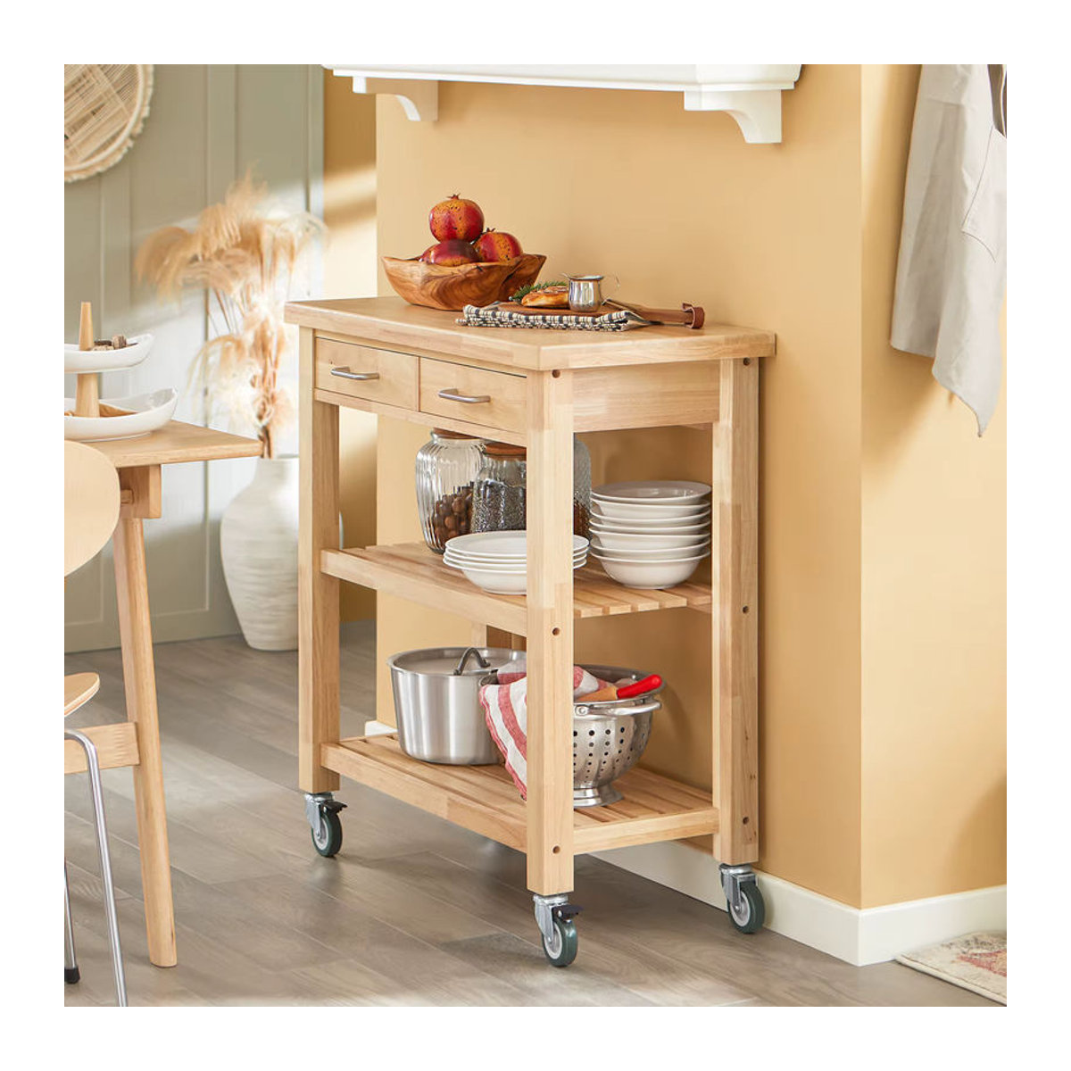 SoBuy FKW24-N Servierwagen aus Holz in Braun Natur, moderner Küchenwagen im skandinavischen Design, B/T/H: 80 x 40 x 90 cm - Bild 4