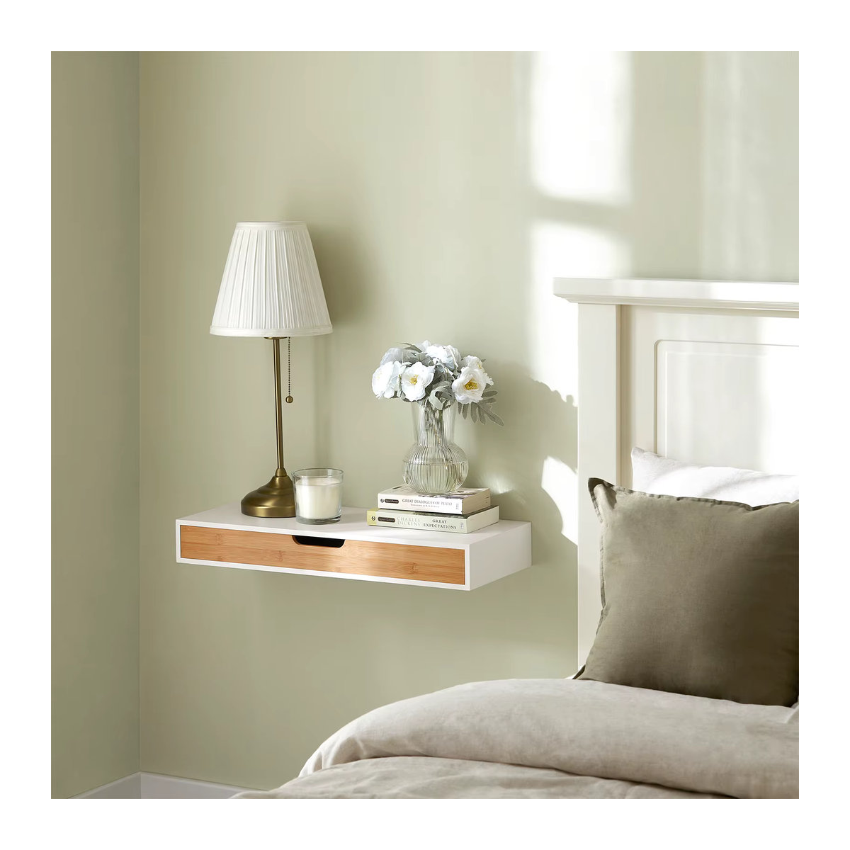 SoBuy FRG93-WN Schweberegal in Weiß mit Schublade im skandinavischen Design, Breite: 60 cm - Bild 2