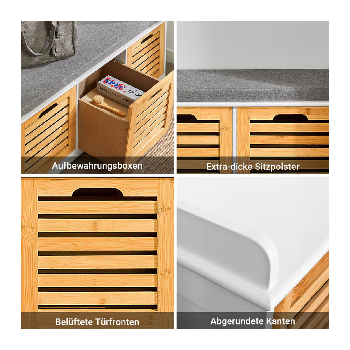SoBuy FSR23-WN Moderne Sitzbank als Schuhkommode mit 3 Körben und Sitzkissen in Weiß und Bunt aus Holzwerkstoff - Bild 5