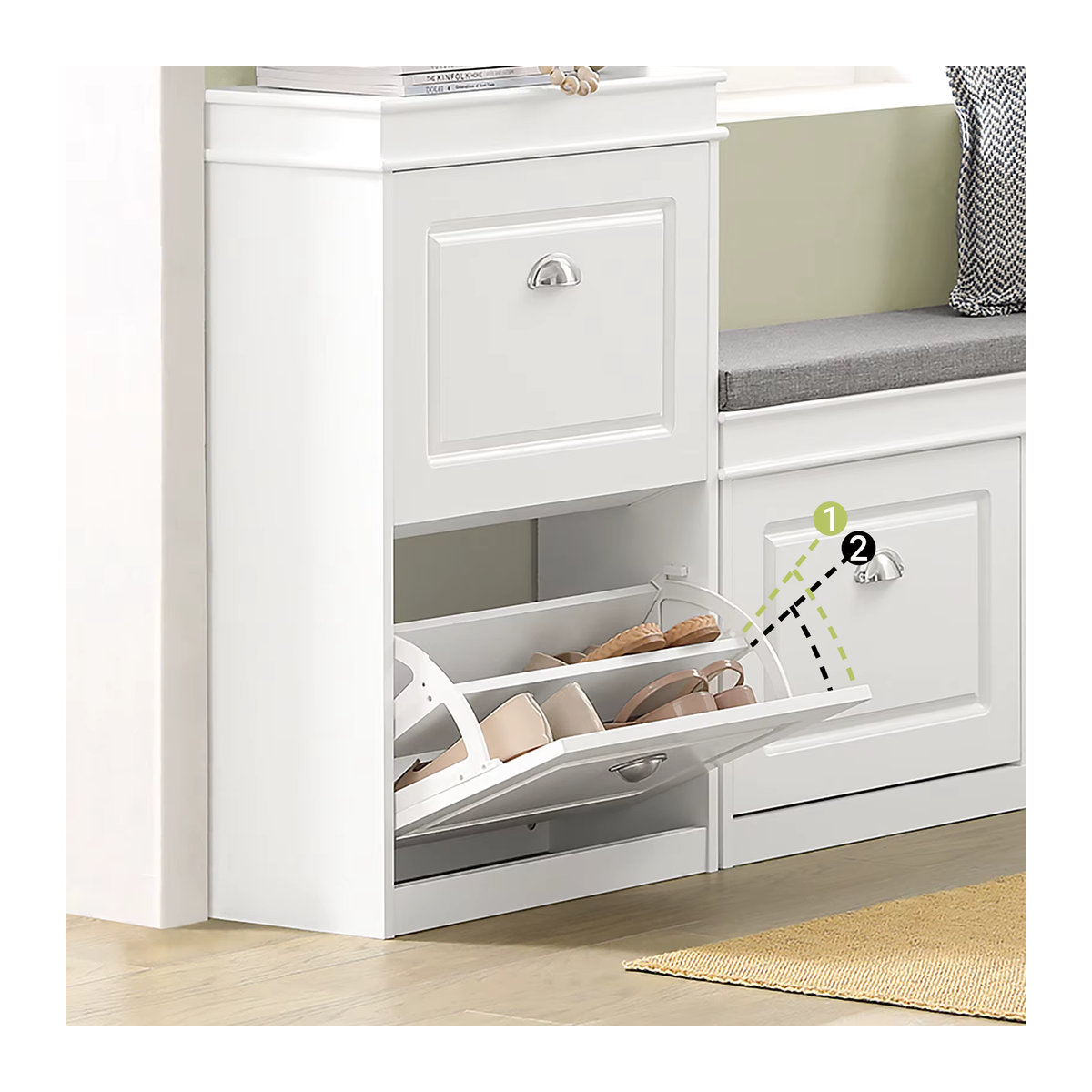 SoBuy FSR78 Schuhschrank mit 2 Drehtüren und 4 Ablageflächen in Grau oder Weiß - Bild 4