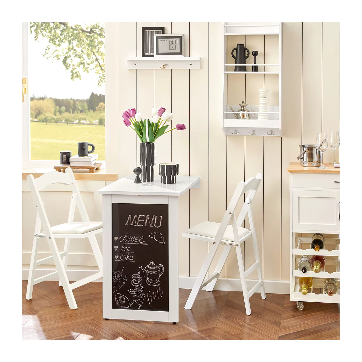SoBuy FWT20-W Wandtisch mit Tafel und Memoboard in Weiß, moderner Klapptisch im skandinavischen Stil, H x B x T: 75 x 50 x 76 cm - Bild 2