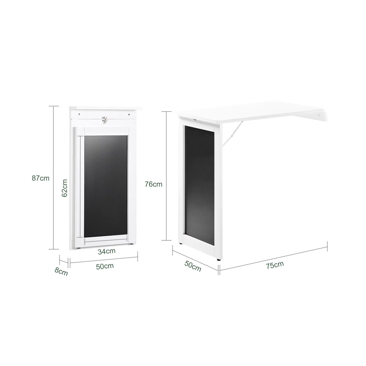 SoBuy FWT20-W Wandtisch mit Tafel und Memoboard in Weiß, moderner Klapptisch im skandinavischen Stil, H x B x T: 75 x 50 x 76 cm - Bild 3