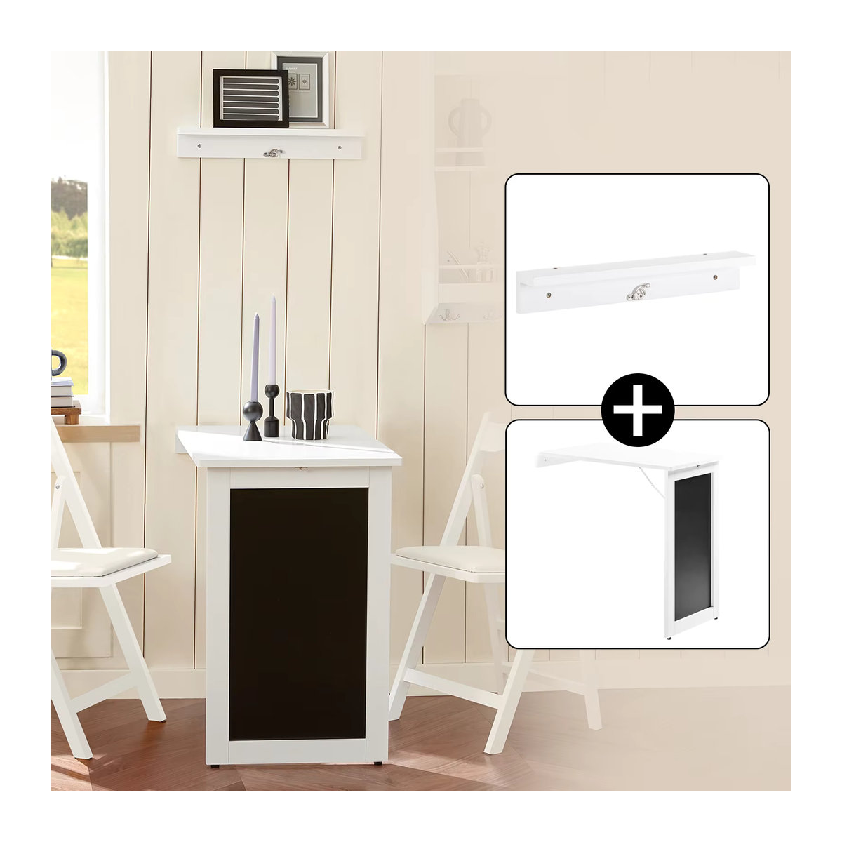 SoBuy FWT20-W Wandtisch mit Tafel und Memoboard in Weiß, moderner Klapptisch im skandinavischen Stil, H x B x T: 75 x 50 x 76 cm - Bild 5