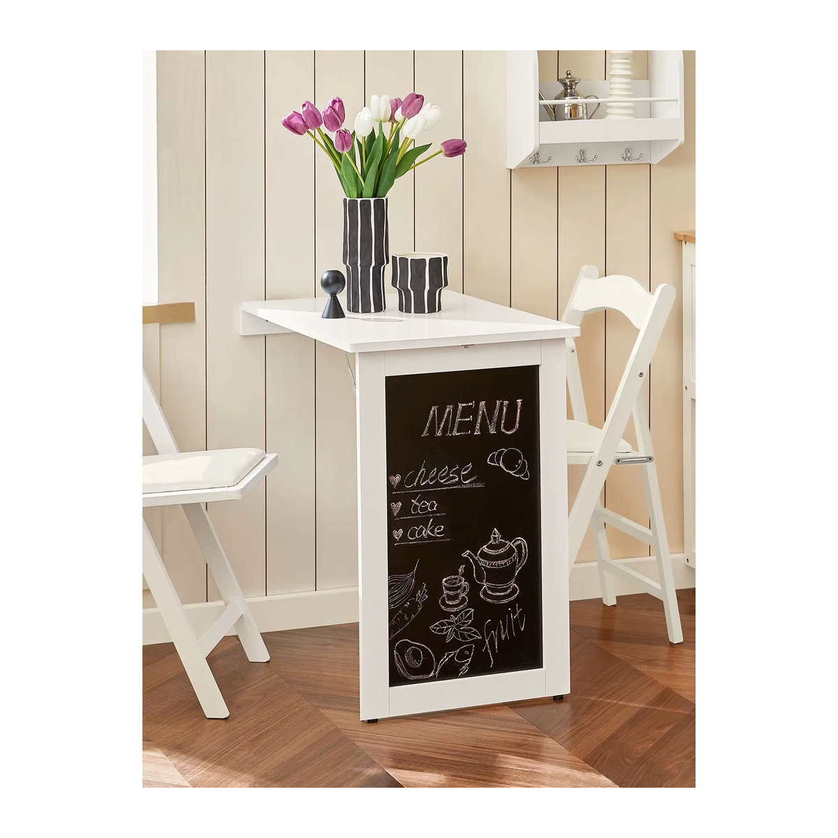 SoBuy FWT20-W Wandtisch mit Tafel und Memoboard in Weiß, moderner Klapptisch im skandinavischen Stil, H x B x T: 75 x 50 x 76 cm - Bild 7