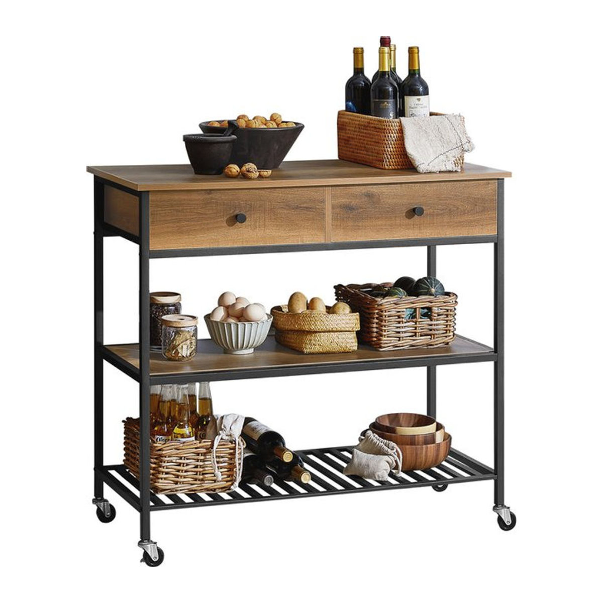SoBuy Kücheninsel im Industrial Design mit 1 Schublade, Braun/Natur, B: 100 cm, T: 45 cm, H: 92,5 cm - Bild 1