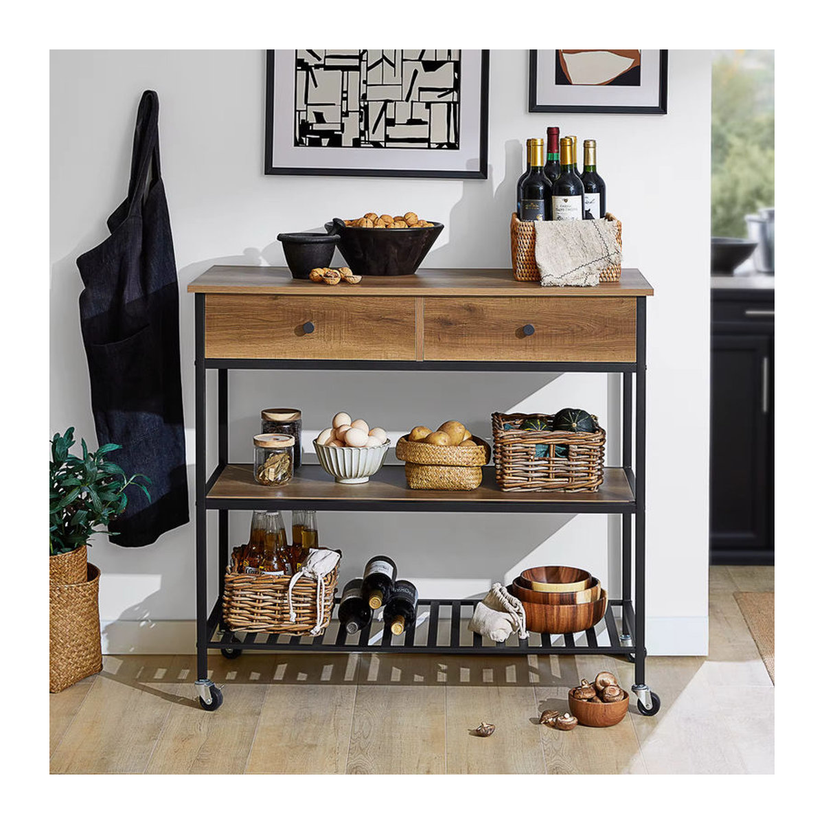 SoBuy Kücheninsel im Industrial Design mit 1 Schublade, Braun/Natur, B: 100 cm, T: 45 cm, H: 92,5 cm - Bild 3