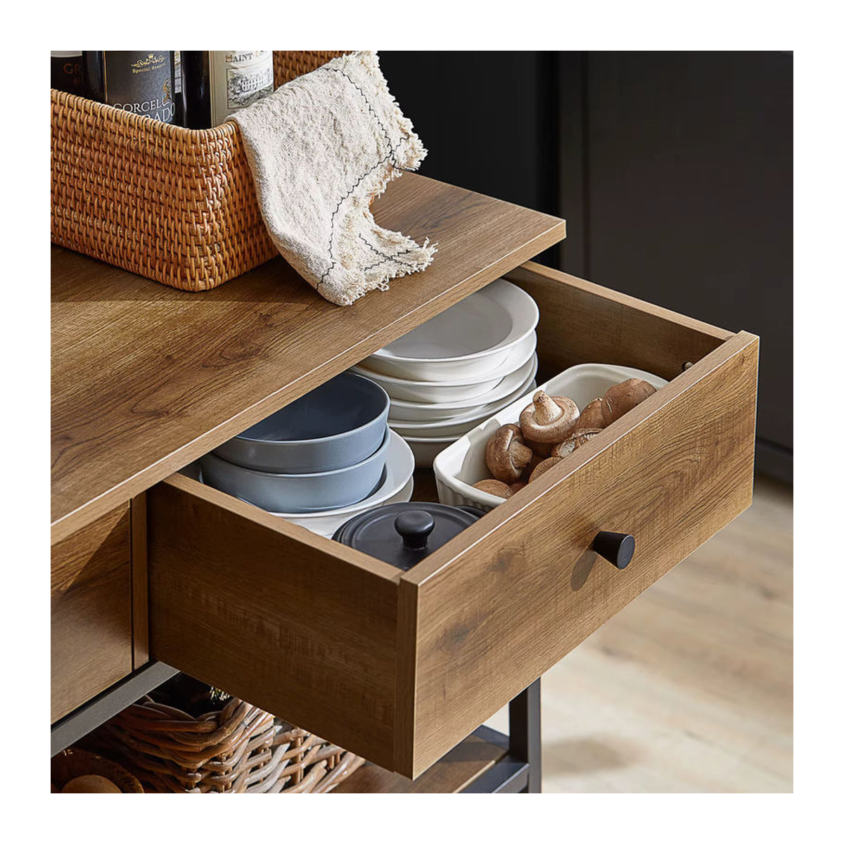 SoBuy Kücheninsel im Industrial Design mit 1 Schublade, Braun/Natur, B: 100 cm, T: 45 cm, H: 92,5 cm - Bild 5