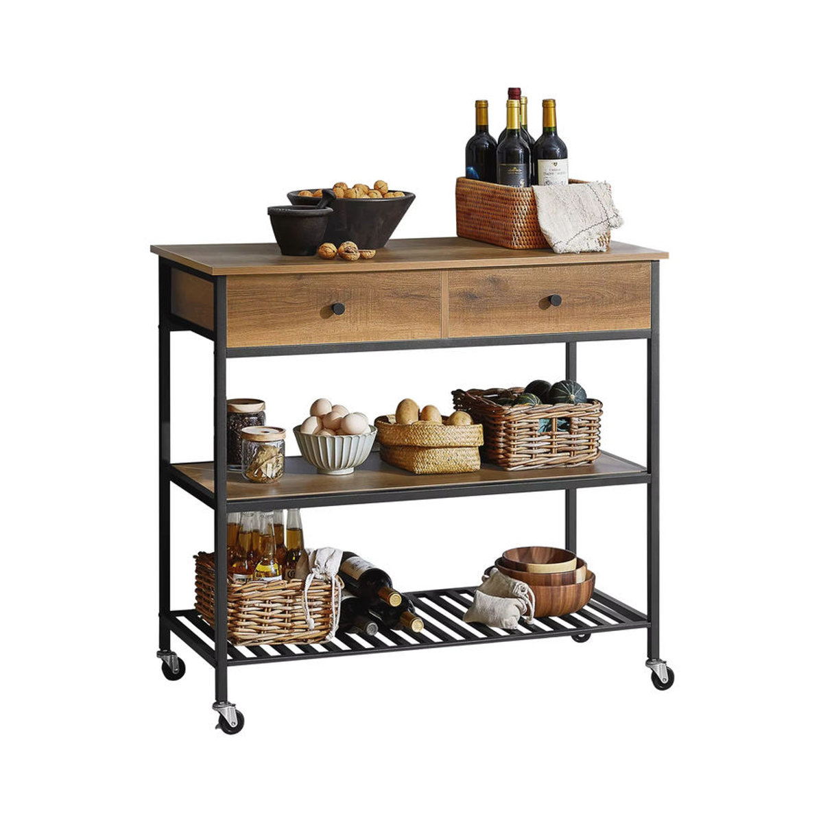 SoBuy Kücheninsel im Industrial Design mit 1 Schublade, Braun/Natur, B: 100 cm, T: 45 cm, H: 92,5 cm - Bild 6