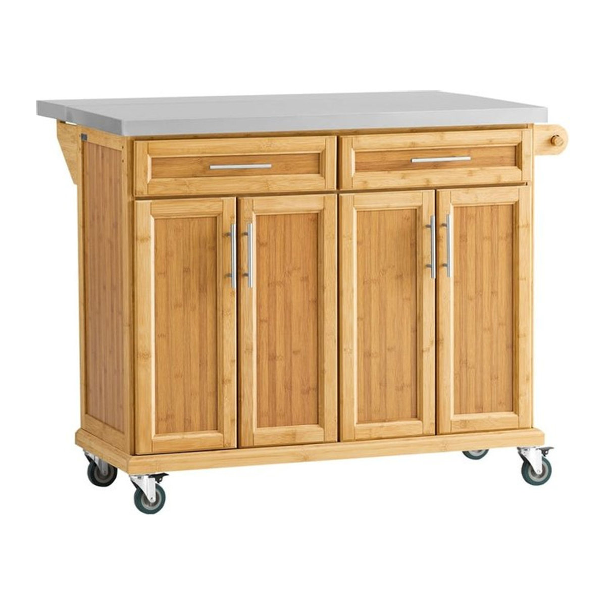 SoBuy Kücheninsel mit Edelstahlarbeitsplatte und 2 Schubladen in Holzoptik, B/T/H: 115 x 71 x 92,5 cm - Bild 5
