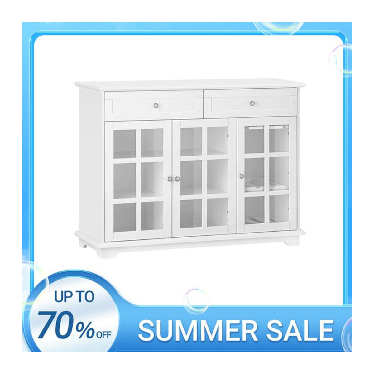 SoBuy Küchenschrank FSB77-W als Kücheninsel und Buffet mit Glastür in Weiß, B/T/H: 119 x 40 x 90 cm - Bild 1