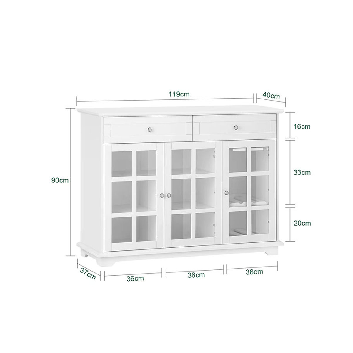 SoBuy Küchenschrank FSB77-W als Kücheninsel und Buffet mit Glastür in Weiß, B/T/H: 119 x 40 x 90 cm - Bild 3