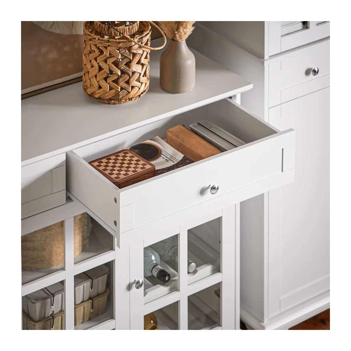 SoBuy Küchenschrank FSB77-W als Kücheninsel und Buffet mit Glastür in Weiß, B/T/H: 119 x 40 x 90 cm - Bild 4