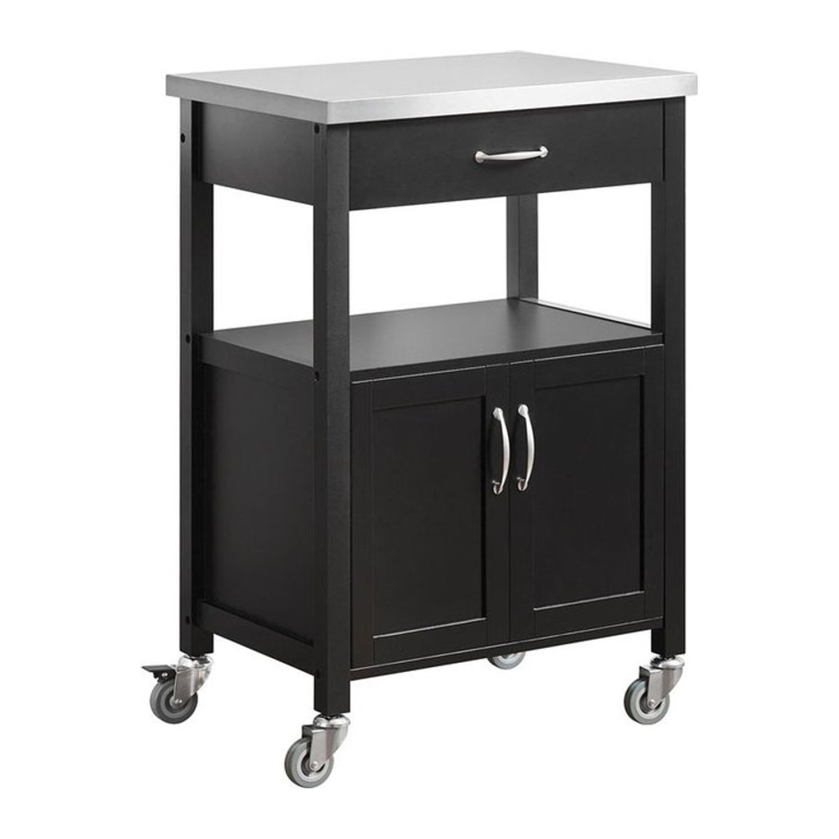 SoBuy Küchenwagen Modern in Schwarz mit Schublade aus Holz und Edelstahl B/T/H: 60 x 44,5 x 91 cm - Bild 1