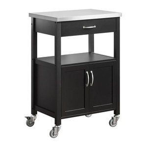 SoBuy Küchenwagen Modern in Schwarz mit Schublade aus Holz und Edelstahl B/T/H: 60 x 44,5 x 91 cm