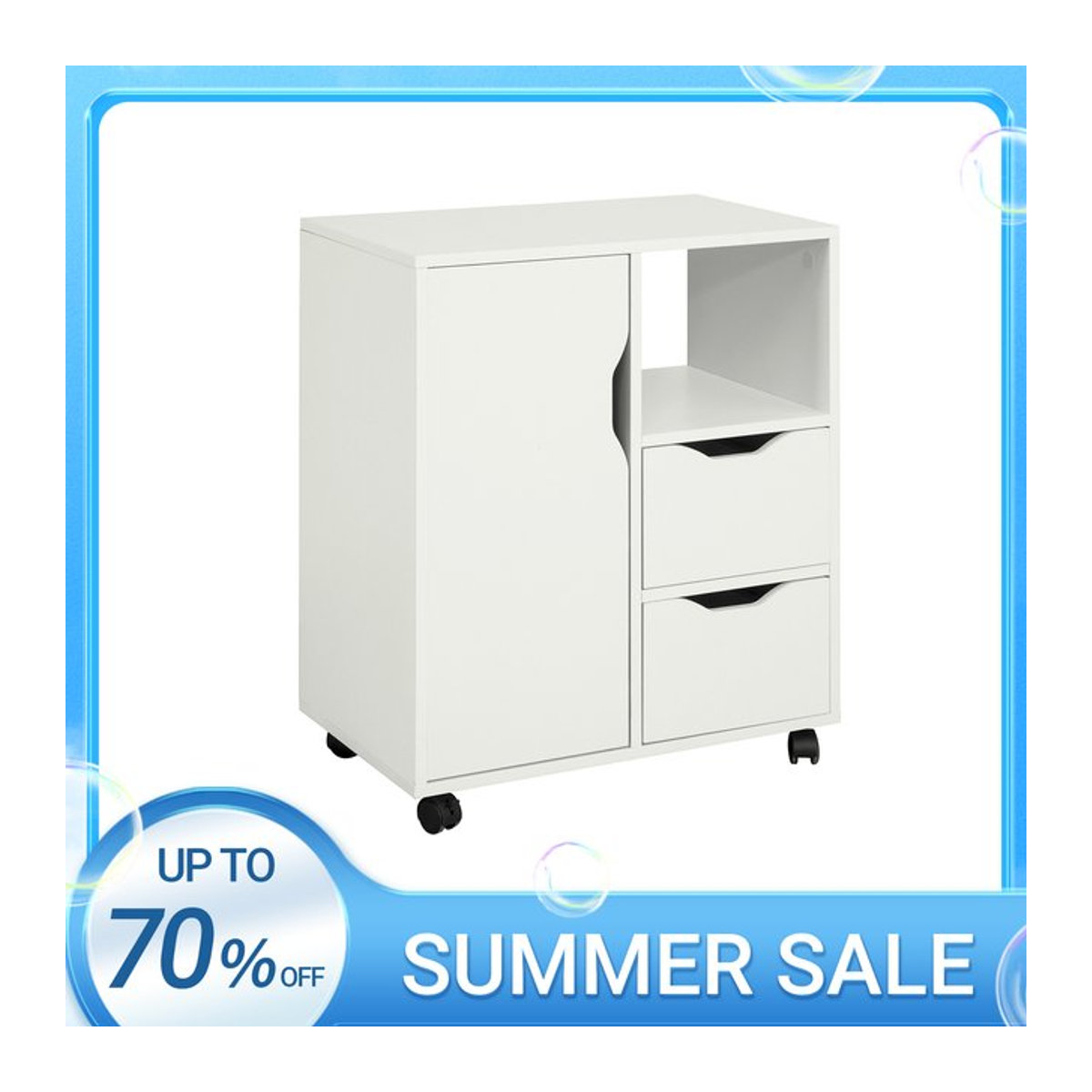 SoBuy Rollcontainer Büroschiebeschrank mit 2 Schubladen und Drehtüren in Weiß, B/T/H: 60 x 35 x 70 cm - Bild 1