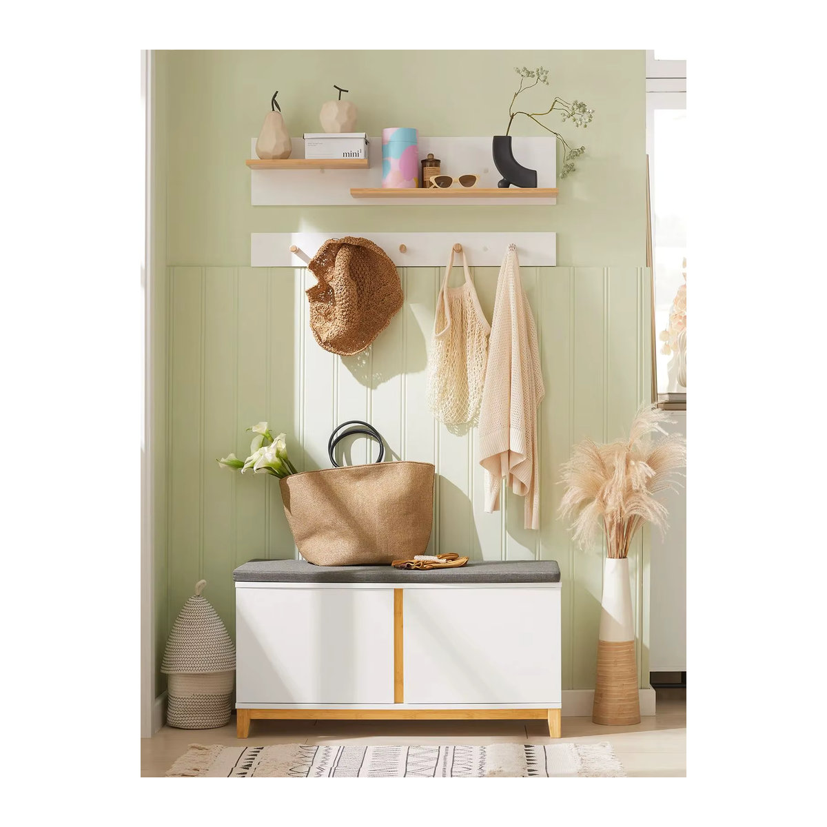 SoBuy Schuhbank FSR117 mit 2 Drehtüren in Weiß, Klassisch und Skandinavisch, B/T/H: 90 x 34 x 46 cm - Bild 7