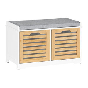 SoBuy Schuhbank mit 2 Drehtüren in Schwarz/Weiß, Skandinavischer Stil, B/T/H: 71 x 35 x 43 cm