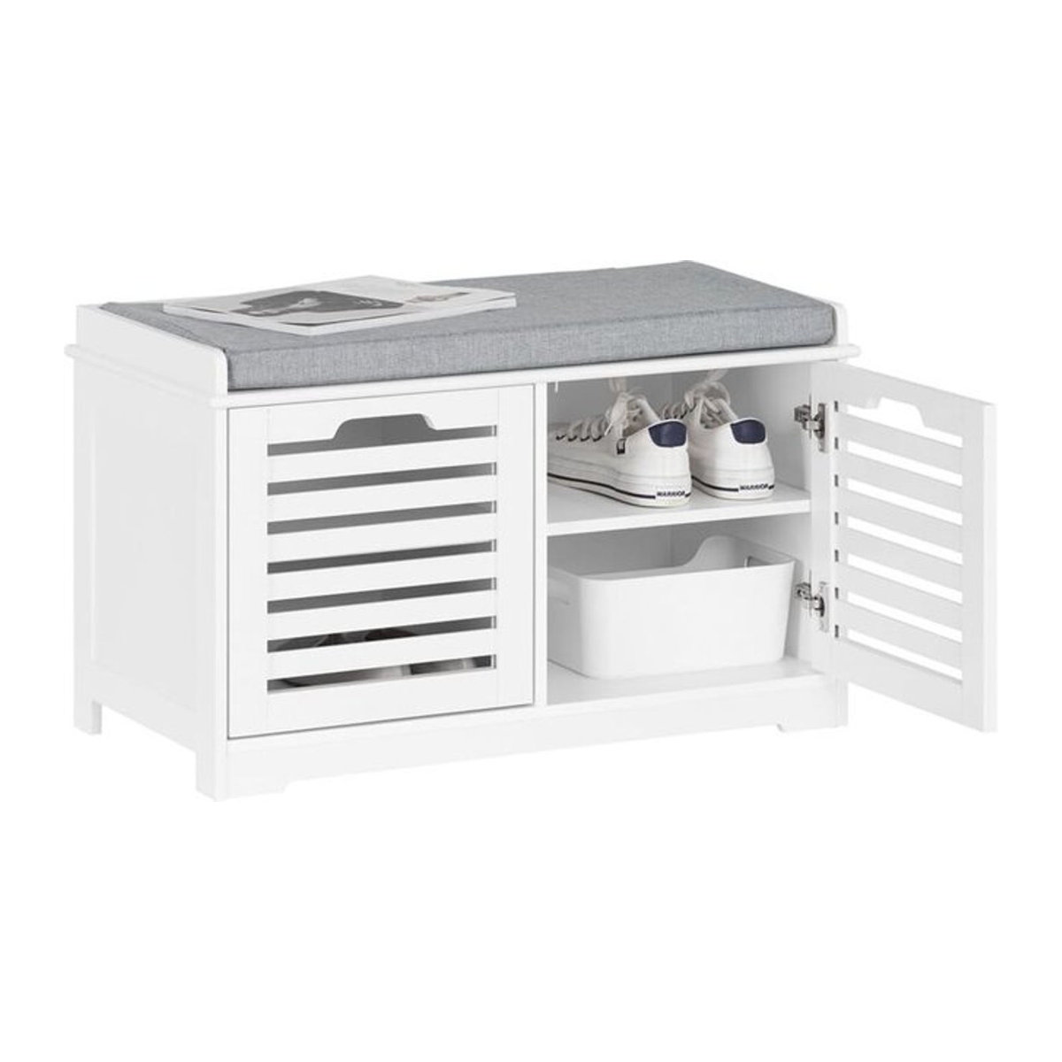 SoBuy Schuhbank mit 2 Drehtüren in Weiß, klassisch und modern, B/T/H: 71 x 35 x 43 cm - Bild 2