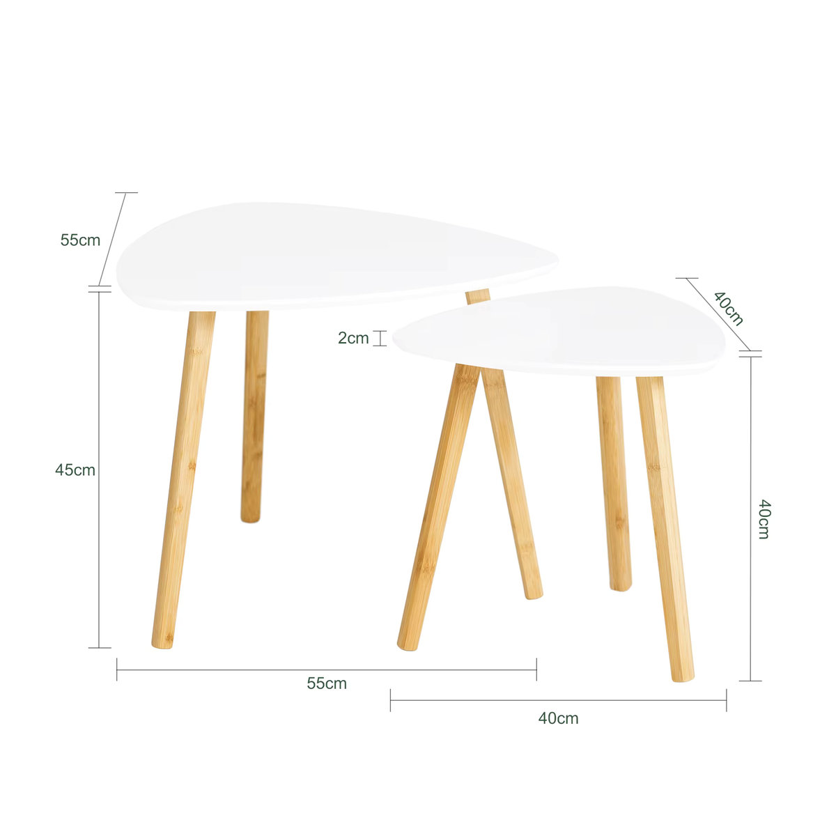SoBuy Set aus 2 runden Satztischen aus Bambus und Holzwerkstoff, Weiß/Natur, B/T/H: 56 x 55 x 45 cm - Bild 2