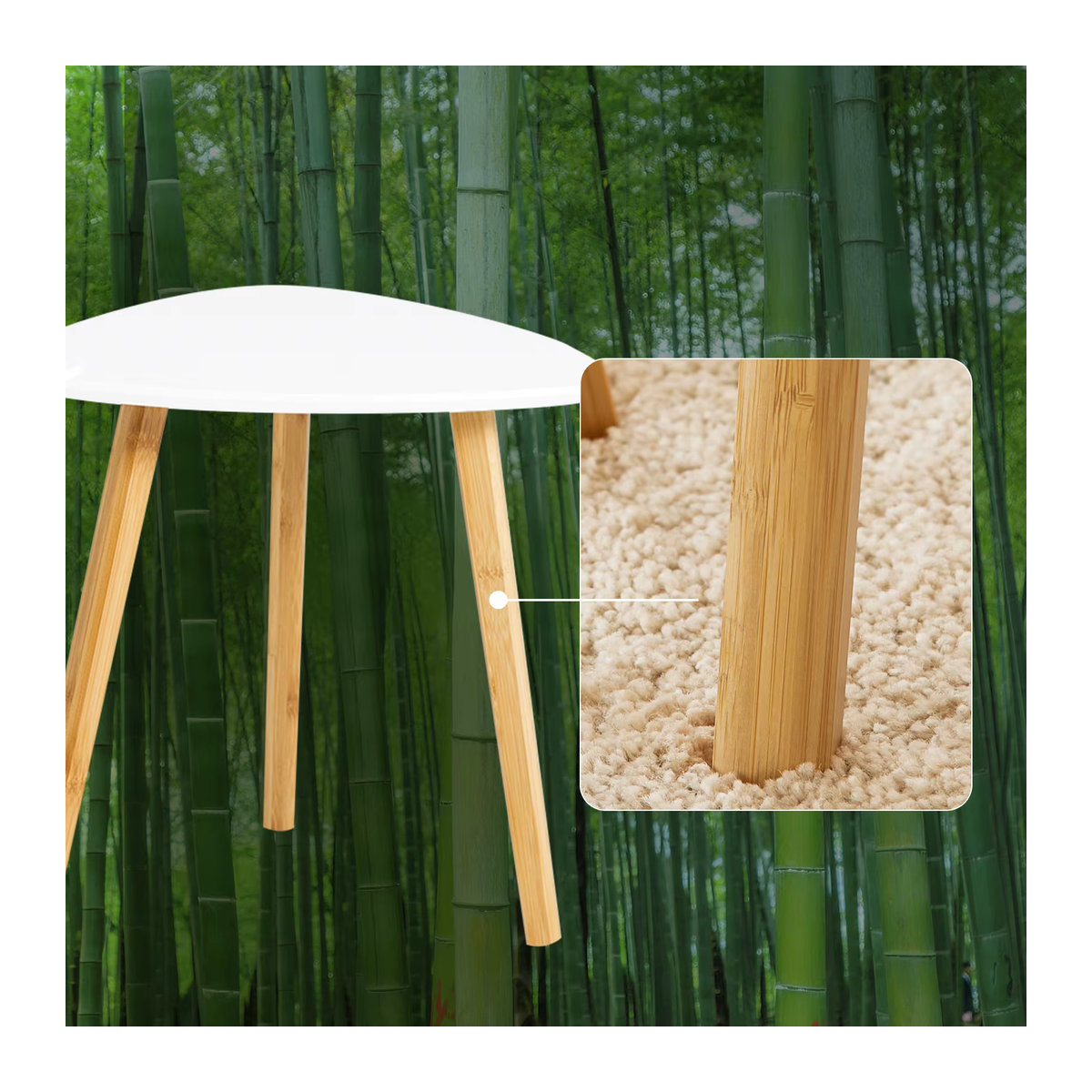 SoBuy Set aus 2 runden Satztischen aus Bambus und Holzwerkstoff, Weiß/Natur, B/T/H: 56 x 55 x 45 cm - Bild 3