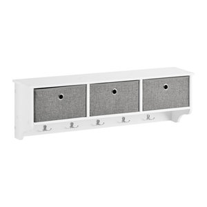 SoBuy Wandgarderobe Modern in Weiß mit 3 Stoffkörben und 5 Haken, B: 100 cm, H: 30 cm, T: 20 cm
