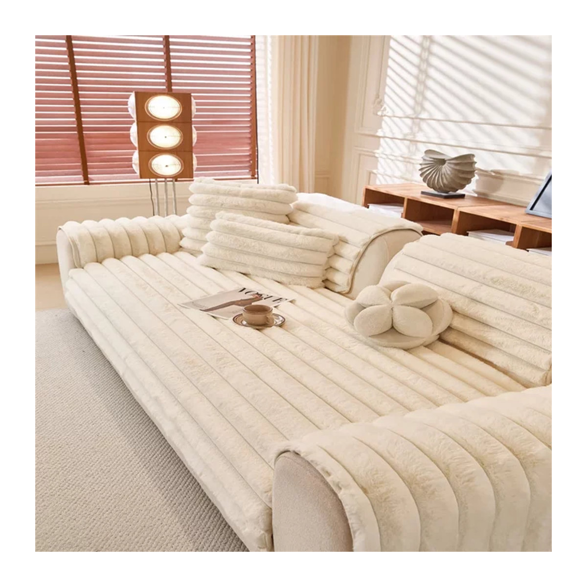 Sofa-Kissenbezug von 静岩汐洁 in Creme, luxuriöser und kratzfester Stoff für Herbst und Winter - Bild 1