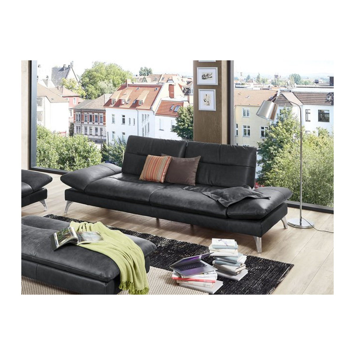 Sofa PACIFIC 2,5-Sitzer aus Echtleder in Schwarz, Modernes Design, B: 226 cm, H: 60 cm, T: 105 cm - Bild 1