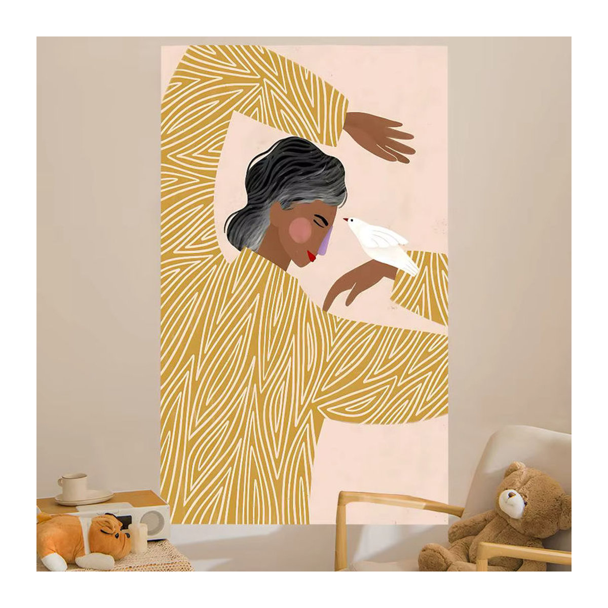 Sofia Lind Wandteppich Abstraktes Porträt mit Vögeln, Mehrfarbig, Textil, 70 x 50 cm - Bild 2