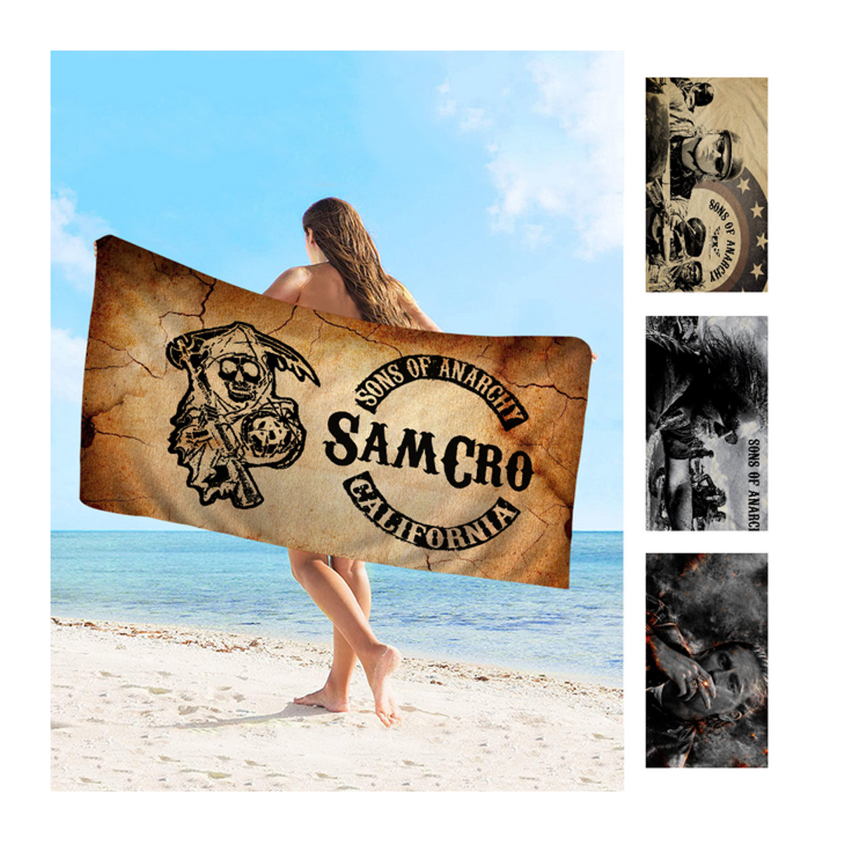 Sohn der Anarchie Mikrofasertuch in Beige, saugfähig und schnelltrocknend für Strand, Schwimmbad oder Yoga - Bild 1