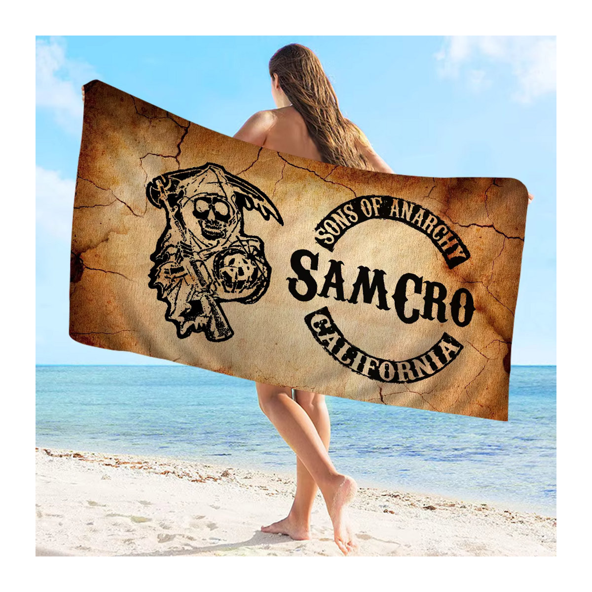 Sohn der Anarchie Mikrofasertuch in Beige, saugfähig und schnelltrocknend für Strand, Schwimmbad oder Yoga - Bild 4