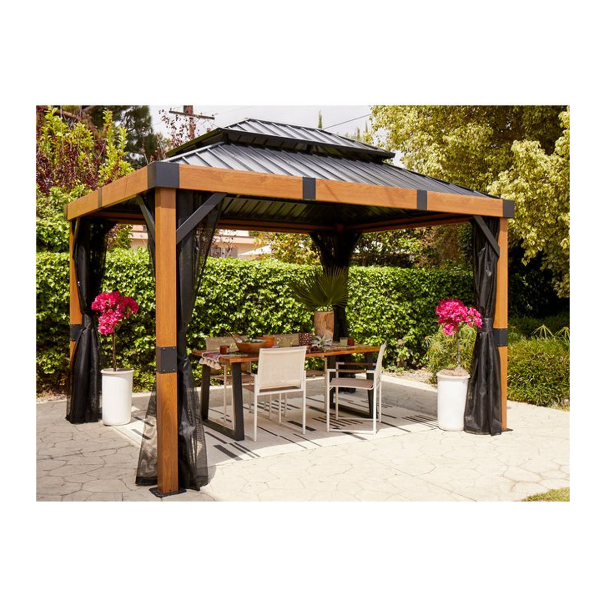 Sojag Aluminium Pavillon Fontana Modern mit Moskitonetz in Schwarz/Weiß B/T/H: 363 x 298 x 310 cm - Bild 2