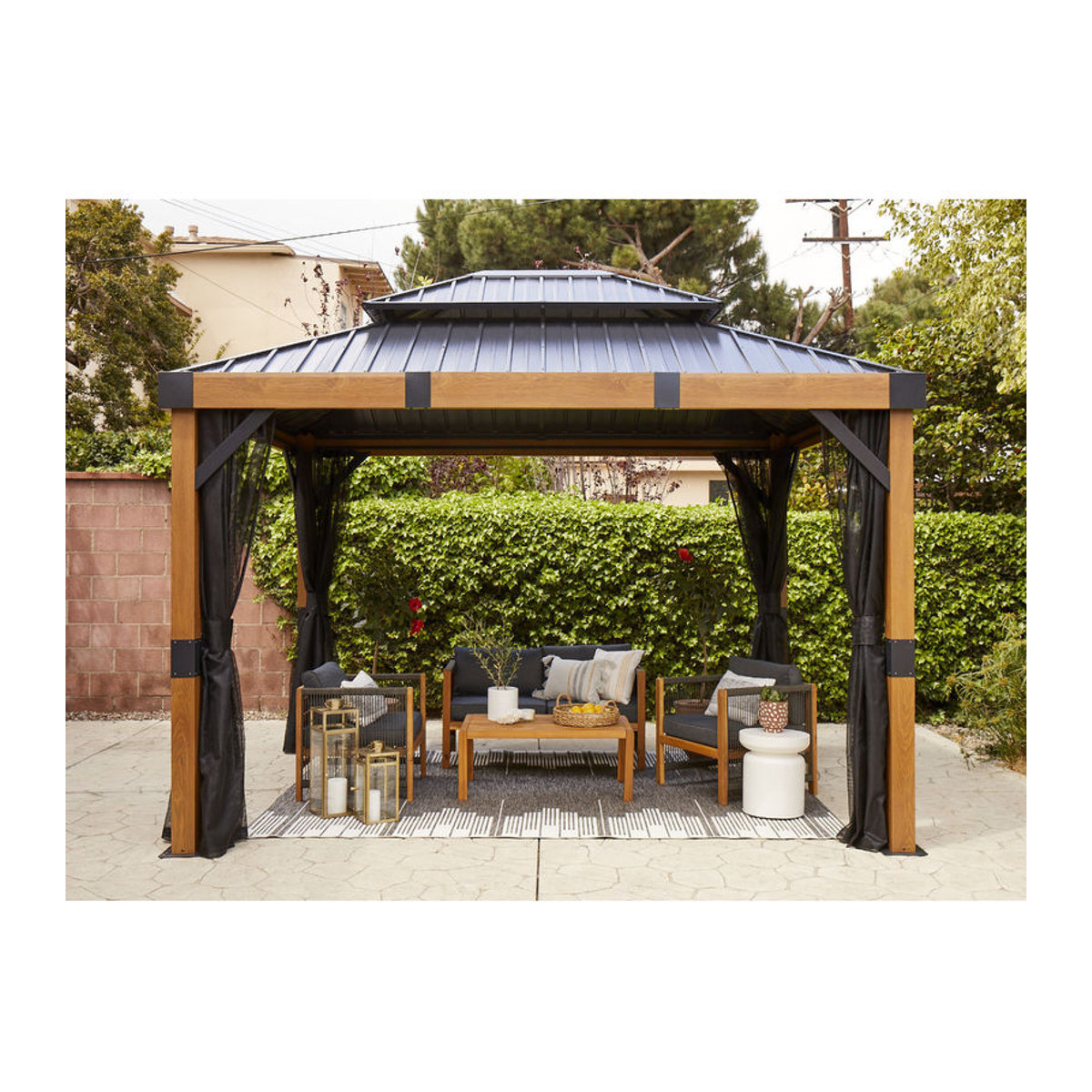 Sojag Aluminium Pavillon Fontana Modern mit Moskitonetz in Schwarz/Weiß B/T/H: 363 x 298 x 310 cm - Bild 3