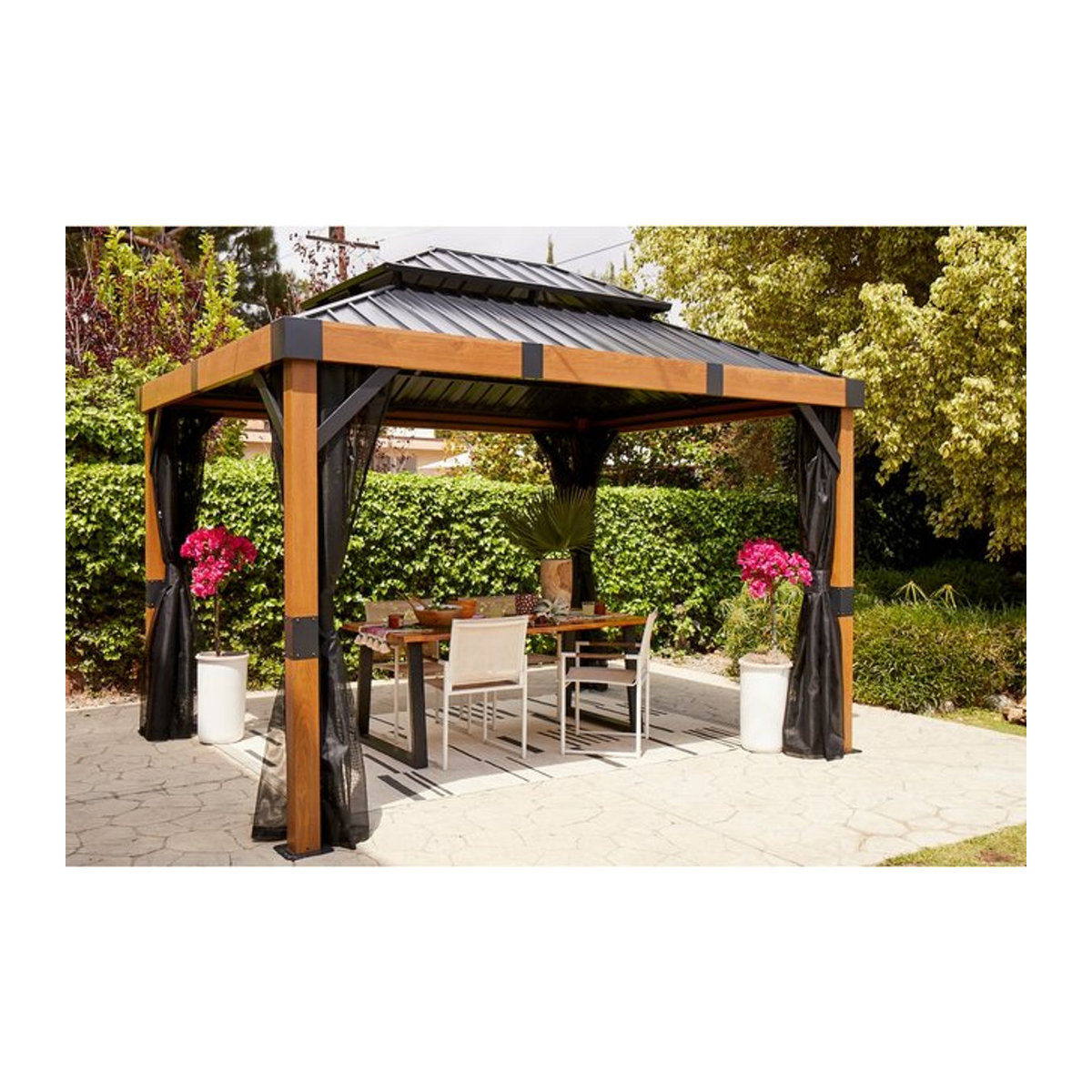 Sojag Aluminium Pavillon Fontana Modern mit Moskitonetz in Schwarz/Weiß B/T/H: 363 x 298 x 310 cm - Bild 4