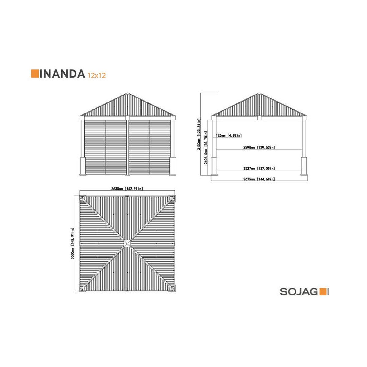 Sojag Aluminium Pavillon Nanda inkl. Seitenwand, Farbe: Beige/Alufarben, B/T/H: 363 x 363 x 313 cm - Bild 3