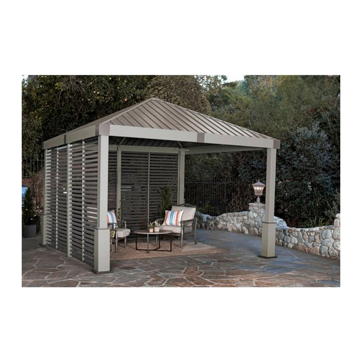 Sojag Aluminium Pavillon Nanda inkl. Seitenwand, Farbe: Beige/Alufarben, B/T/H: 363 x 363 x 313 cm - Bild 4
