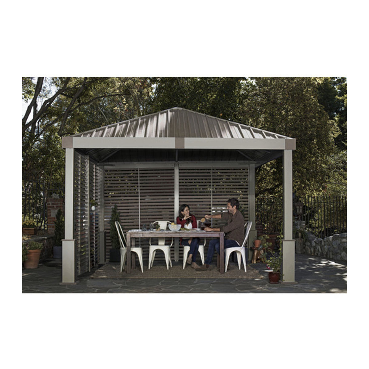Sojag Aluminium Pavillon Nanda inkl. Seitenwand, Farbe: Beige/Alufarben, B/T/H: 363 x 363 x 313 cm - Bild 5